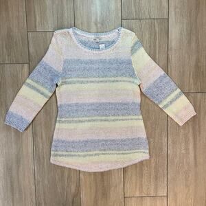 Talbots Multicolor Striped Knit Sweater M NWT Pastel Cotton Blend 3/4 Sleeve